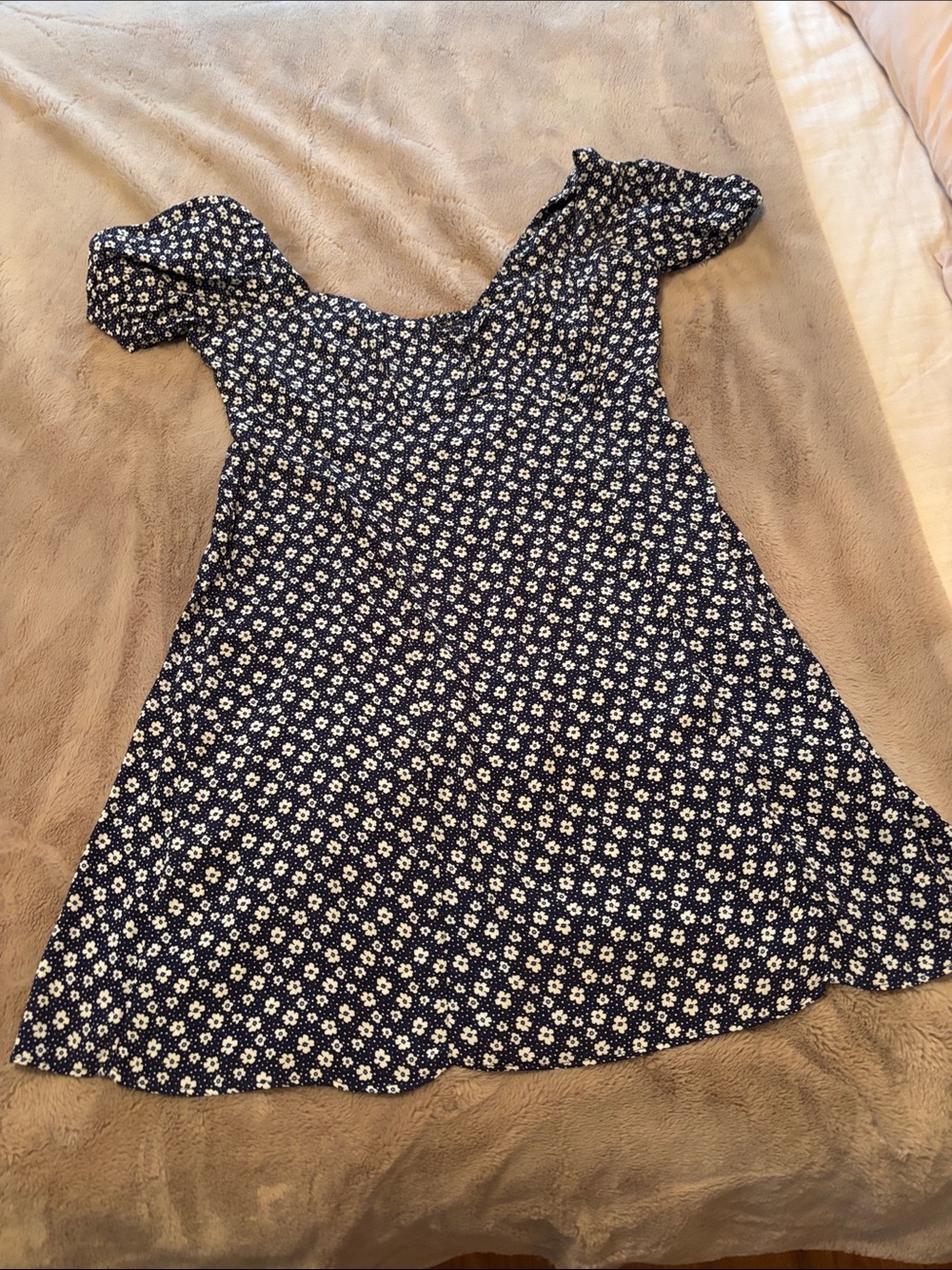 Flowers Navy Blue Floral Puff-Sleeve Mini Dress